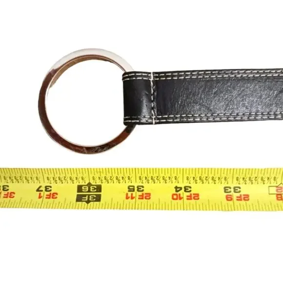 WCM Italian Leather Black Belt Sz M Silver Circle Clip  display picture 2
